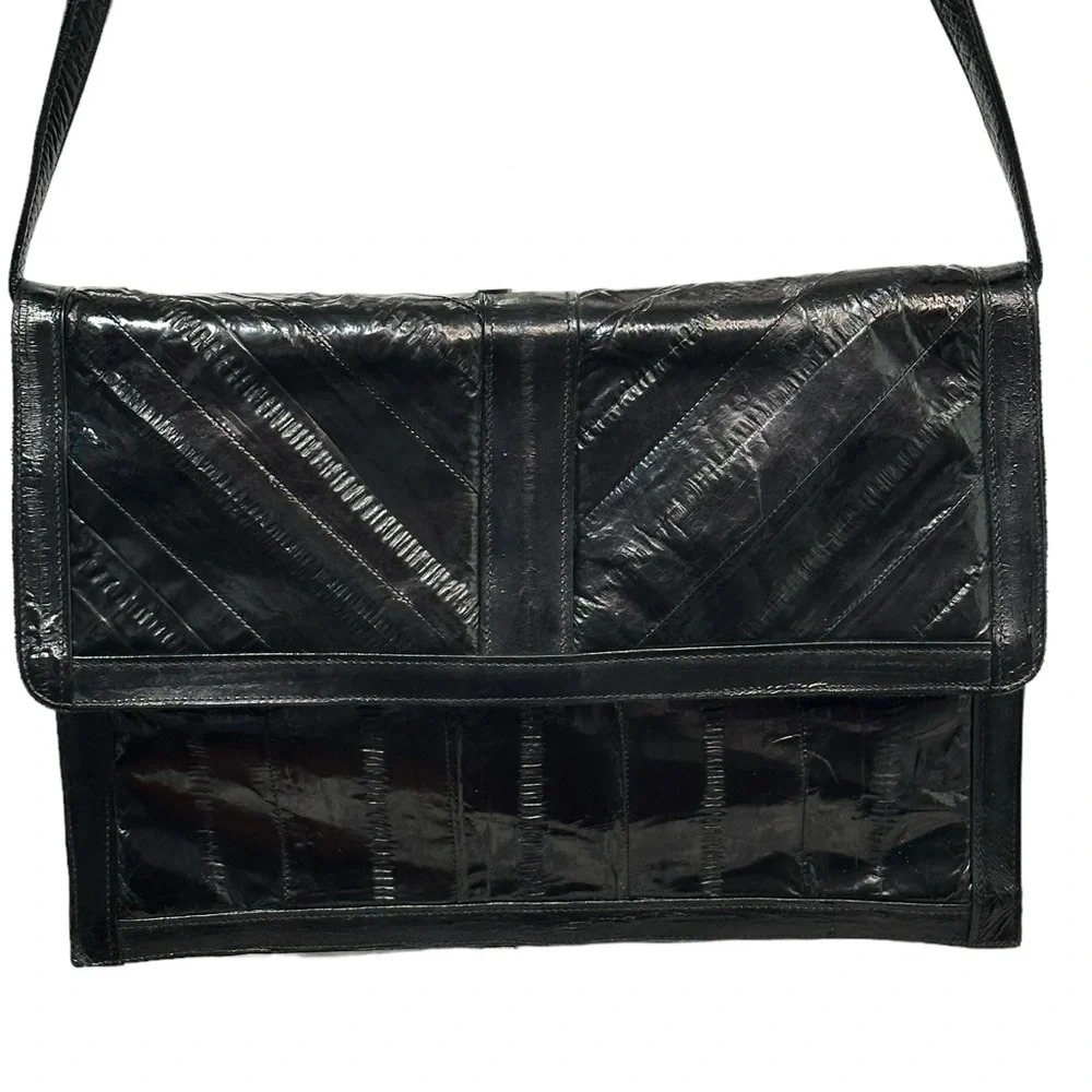 Vintage Eel Skin Clutch Shoulder Bag with Removable Strap